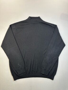 Paul Fredrick Silk-Cashmere Mockneck Knit Sweater, Black - Mens Large